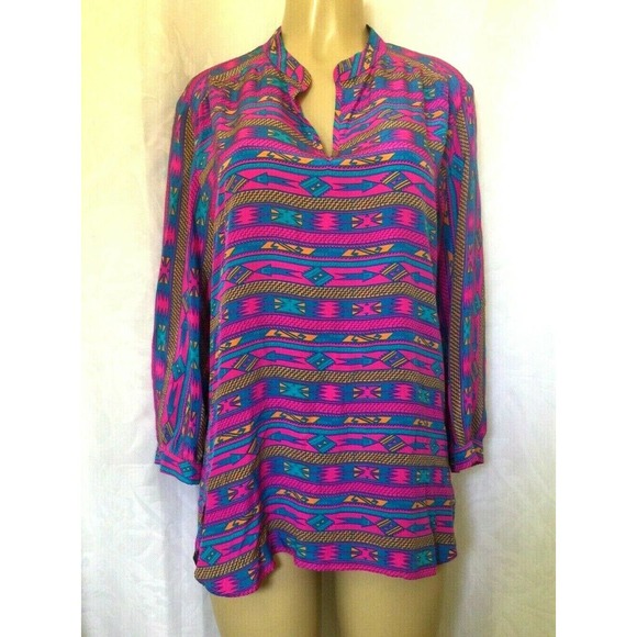 Amanda Uprichard Silk Aztec Tribal Tunic Top Shirt - Picture 1 of 5
